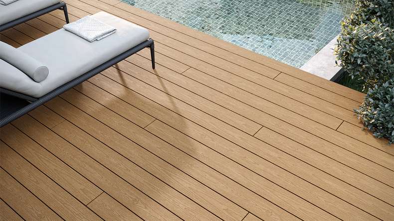 planeo CoEXWood Lame de terrasse WPC massif enrobé - Sable/Caramel 3.6m structuré