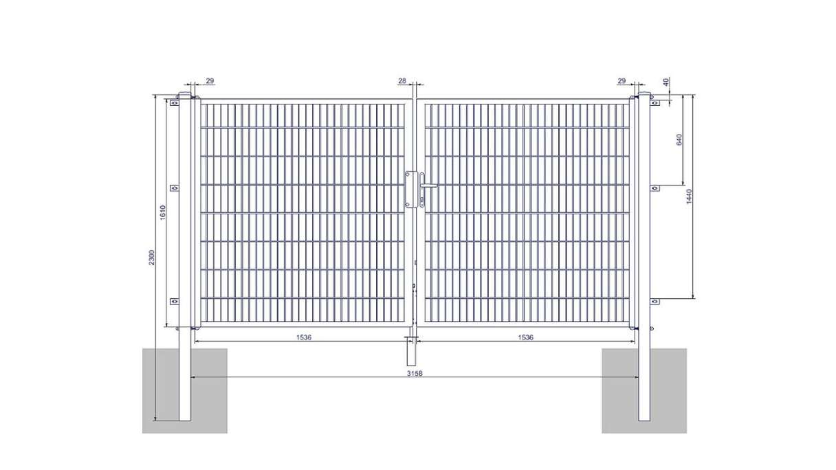 planeo Universaltor medium 2-flg. Moosgrün H 1600 x B 3158 mm inkl. Torpfosten