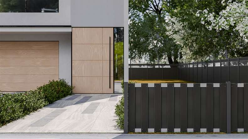planeo Gardence Premade - BPC recinzione da giardino anteriore antracite con traversa EV1 argento 180 x 90 cm