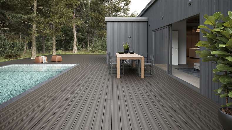 planeo SolidWood WPC-Terrasse Komplett-Set Massivdiele - Hellgrau französisch/strukturiert