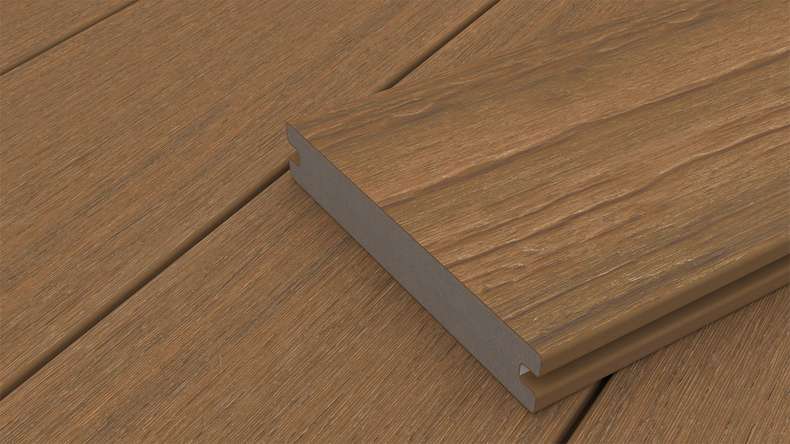 planeo ANTIKWoodline - Doghe per terrazza rivestite in WPC CoEx, doghe massicce - Teak birmano 3 m - rustico/spazzolato liscio