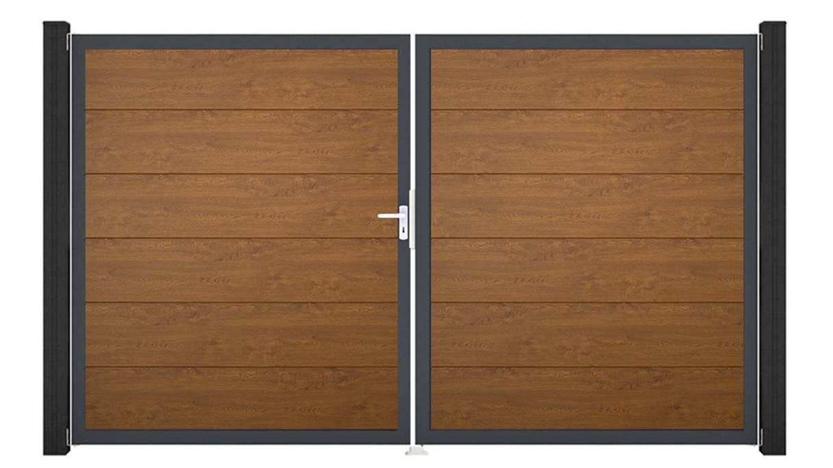 planeo Gardence Simply - PVC-Tor 2-flügelig Golden Oak mit Alurahmen 