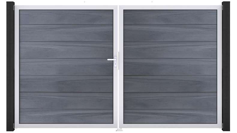planeo Gardence Strong XL - Porte composite DIN gauche 2 vantaux gris pierre co-ex avec cadre aluminium argenté