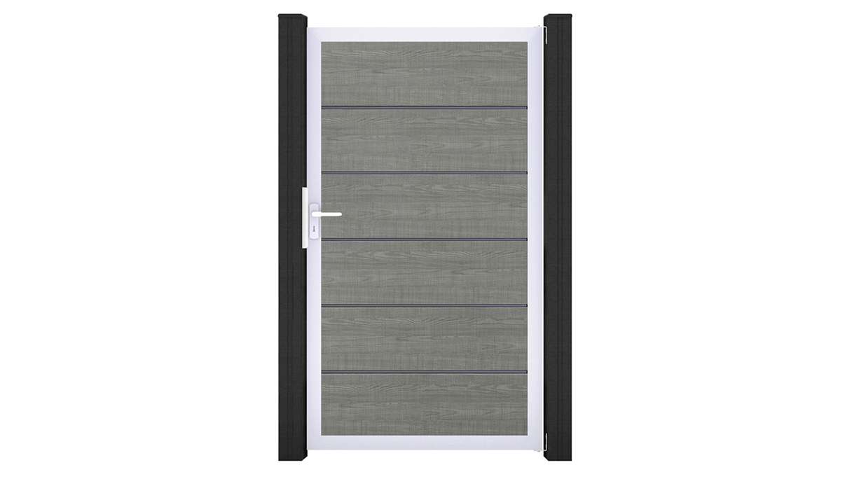 planeo Gardence Simply Premium - Portail universel en PVC « Grey Ash Cut » avec cadre en aluminium, 100 x 180 cm