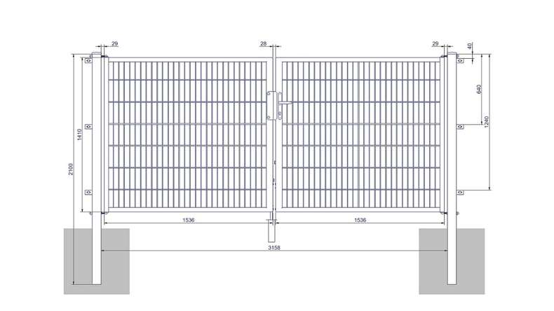 planeo Universaltor medium 2-flg. Moosgrün H 1400 x B 3158 mm inkl. Torpfosten
