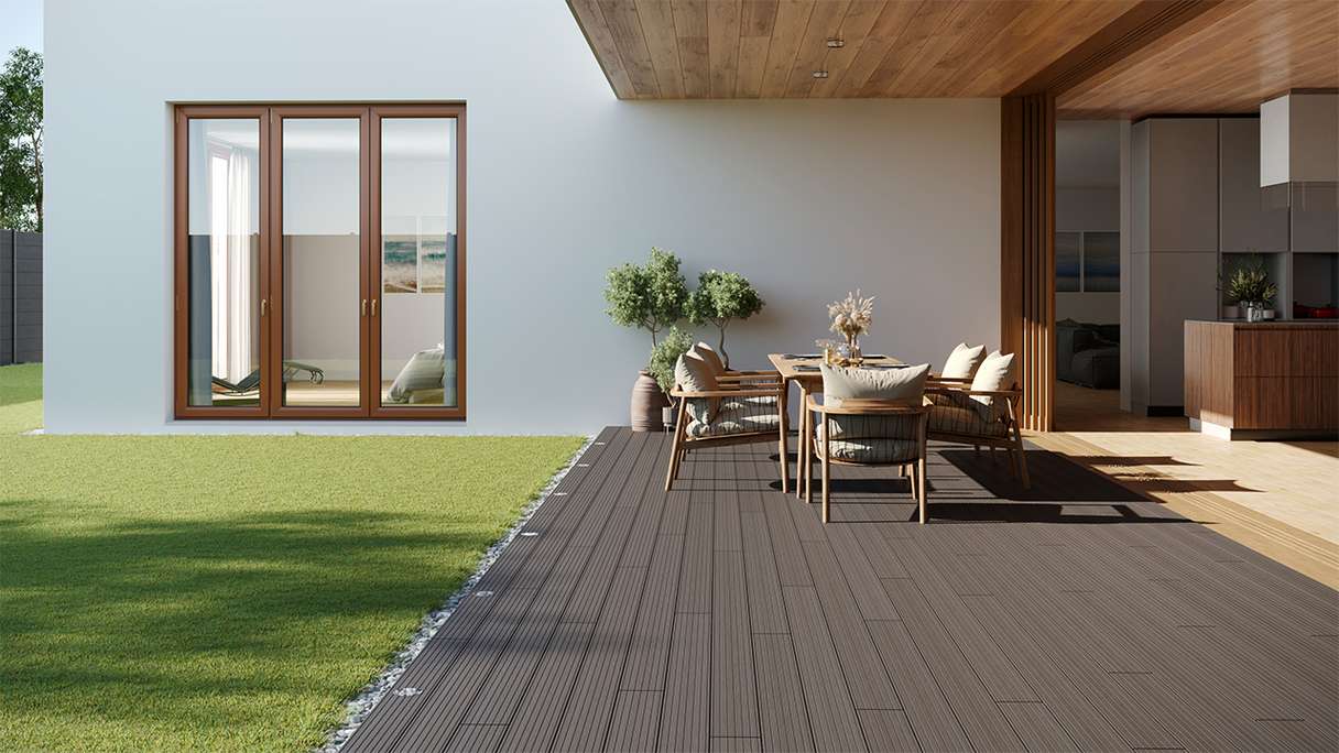 planeo LightWood WPC decking set completo tavole a camera cava - grigio chiaro scanalato/scanalato