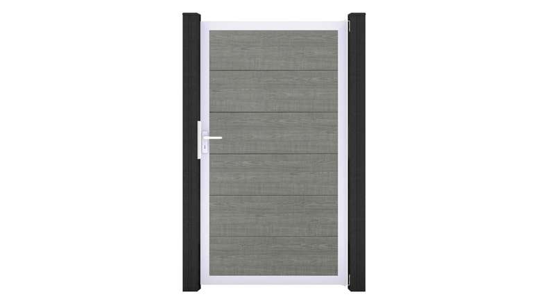 planeo Gardence Simply - Portail universel en PVC « Grey Ash Cut » avec cadre en aluminium, 100 x 180 cm