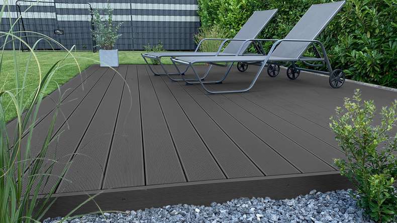 Komplett-Set TitanWood 3m Massivdiele Rillenstruktur dunkelgrau 39.6m² inkl. Alu-UK