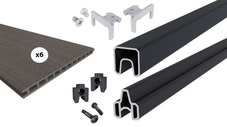 planeo INFINITY XL-Board - Clôture à emboîter WPC CoEx gris foncé 176 x 183