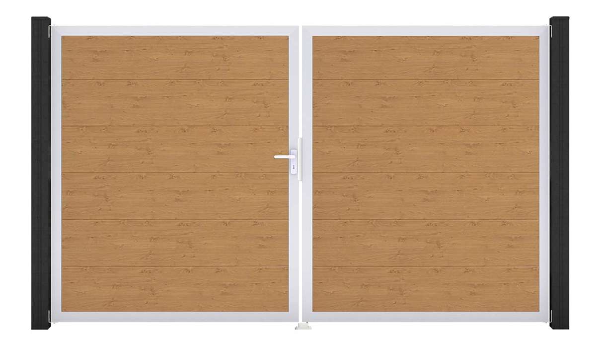 planeo Gardence Simply - PVC-Tor 2-flügelig Asteiche Natur mit Alurahmen 