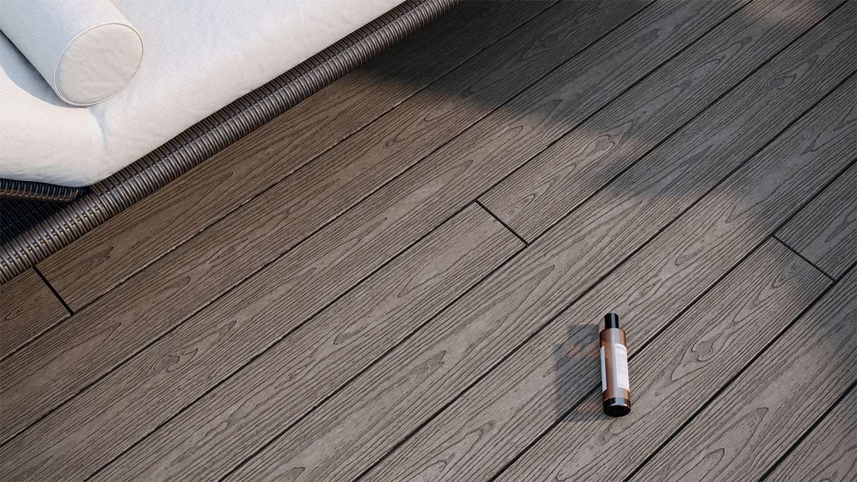 planeo CoEXWood WPC decking set completo di tavole massicce - cemento grigio/testurizzato