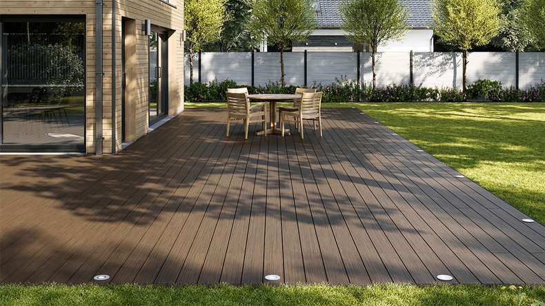planeo AntikWood terrasse en WPC kit complet planche massive - brun vieilli