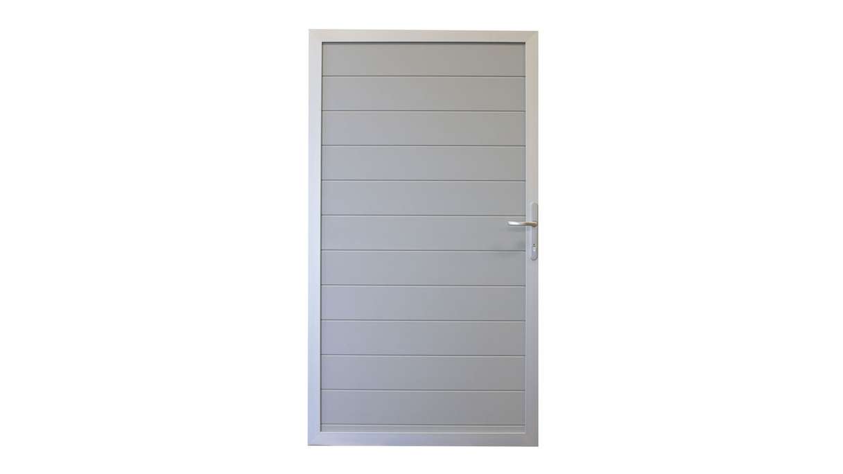planeo Gardence Metallic - Cancello universale in alluminio grigio argento con telaio in alluminio