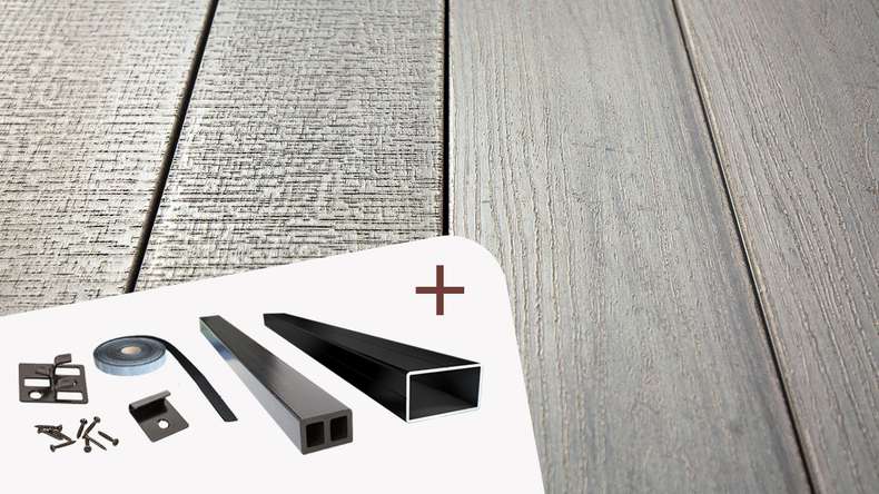 Komplett-Set TitanWood 3m Massivdiele Holzstruktur Hellgrau 9.2m² inkl. Alu-UK