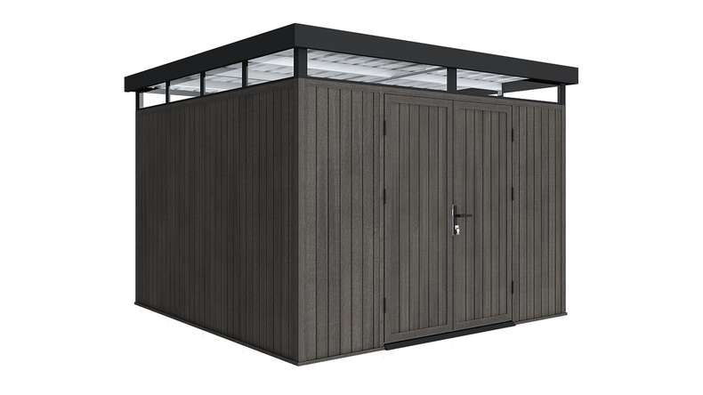 Abri de jardin planeo WPC CoEx à toit plat, modèle L - Gris foncé, 300 x 292 x 226,5 cm