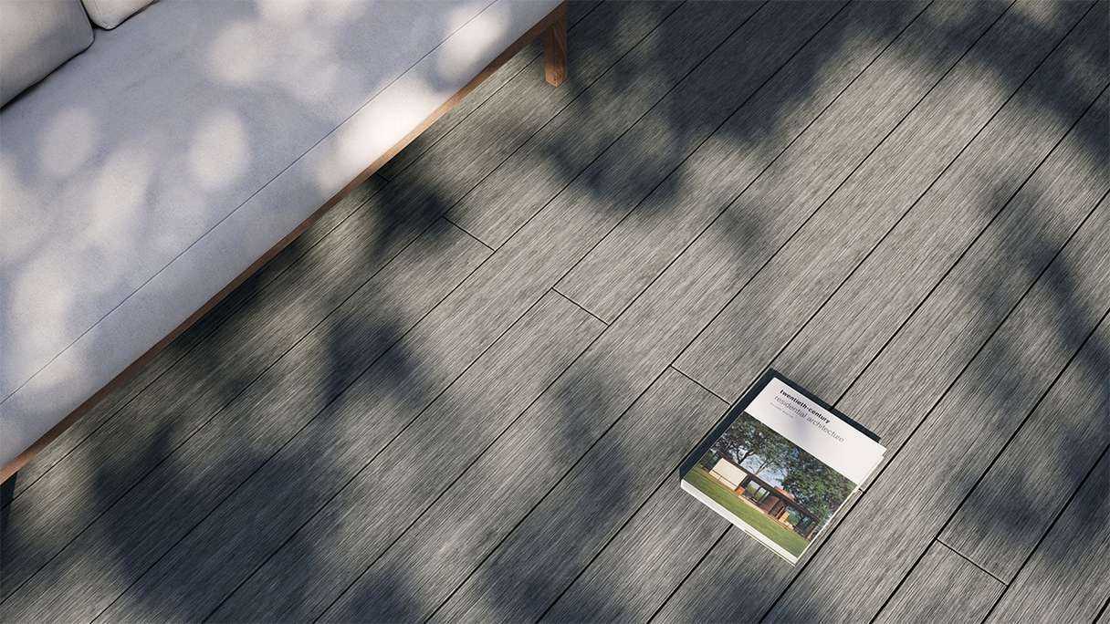 planeo AntikWood Lame de terrasse WPC massif - gris pierre 3m vieilli à l'ancienne