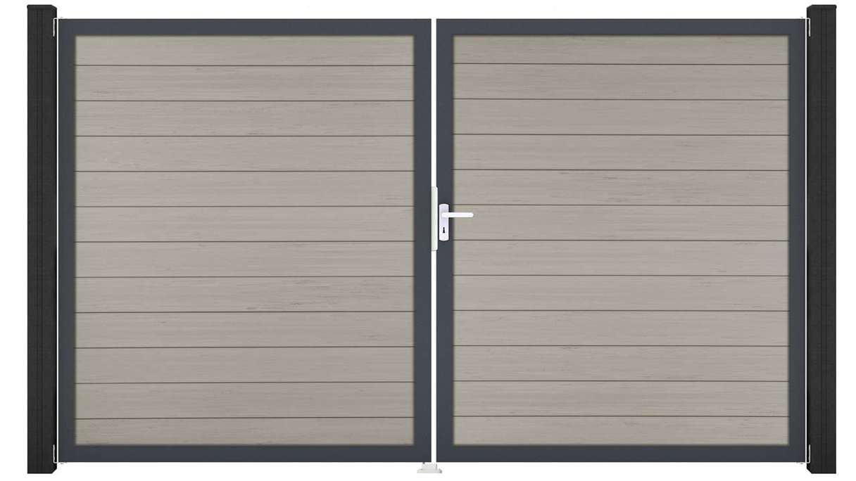 planeo Gardence Strong - Cancello BPC - a 2 ante, bicolore sabbia con telaio in alluminio