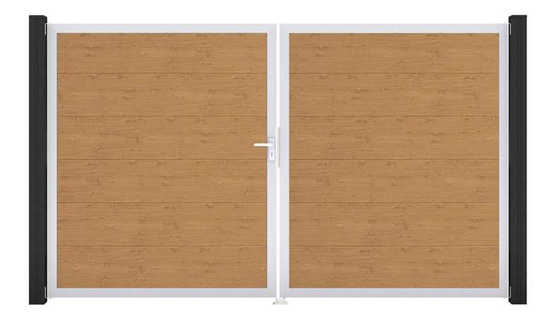 planeo Gardence Simply - Porte PVC DIN gauche 2 vantaux chêne cendré naturel avec cadre aluminium argenté