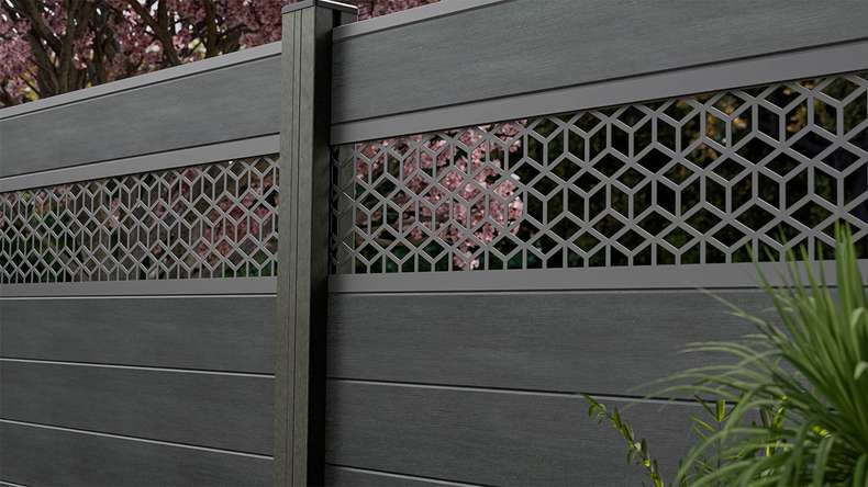 planeo Gardence Strong - BPC-Steckzaun Cube Steingrau co-ex 180 x 180 cm