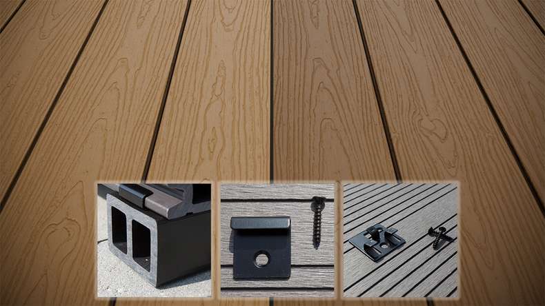 planeo CoEXWood Kit complet de terrasse en WPC Plancher massif - Sable/Caramel structuré