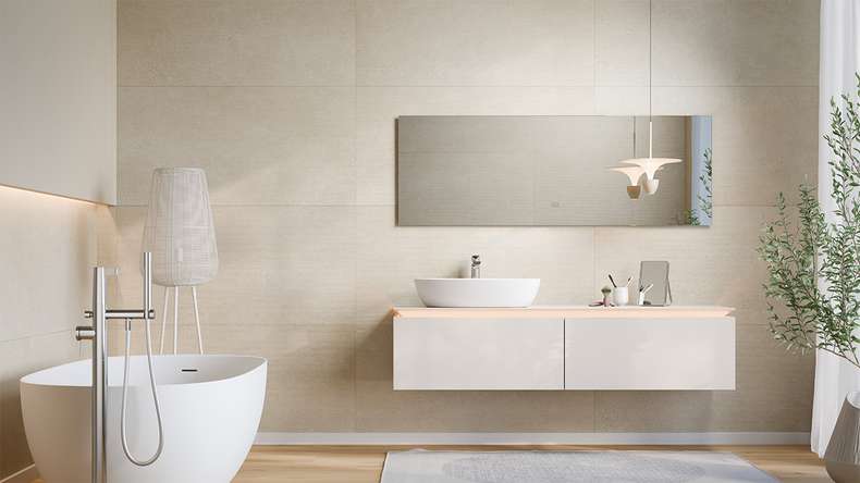 planeo Wandverkleidung SPC - CeraRock Tile Stripes Concrete Tan 120 x 60 cm