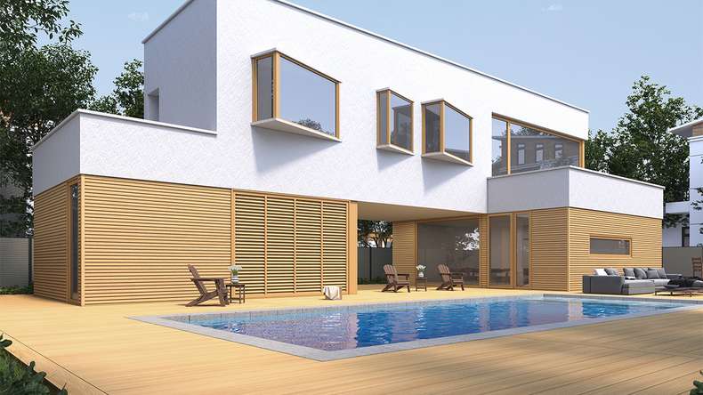 planeo LINEA Slim - Bardage de façade en WPC CoEx, couleur sable, 2900 x 215 mm