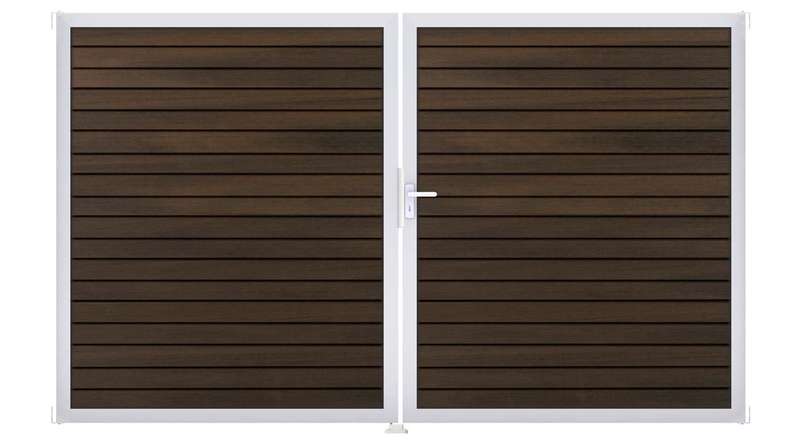 planeo Gardence Trendy - Cancello BPC a rombi - A due ante, in noce co-ex con telaio in alluminio