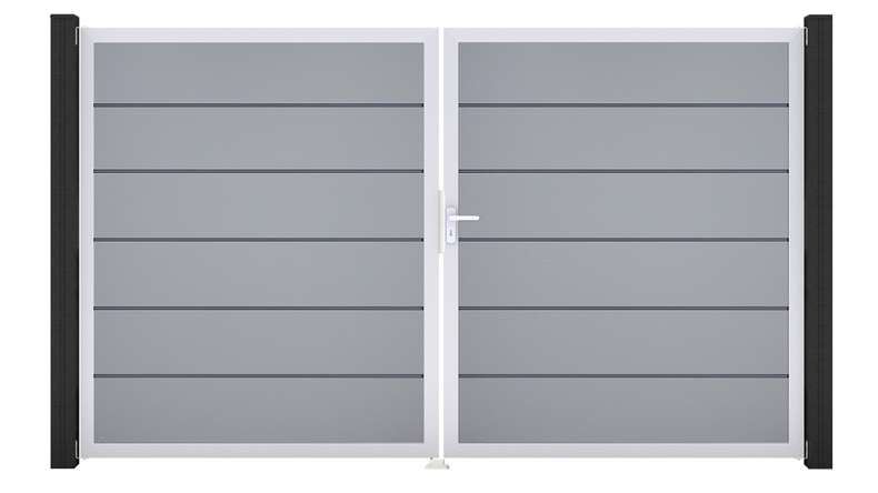 planeo Gardence Simply Premium - Cancello in PVC a 2 ante, grigio argento con telaio in alluminio, 300 x 180 cm
