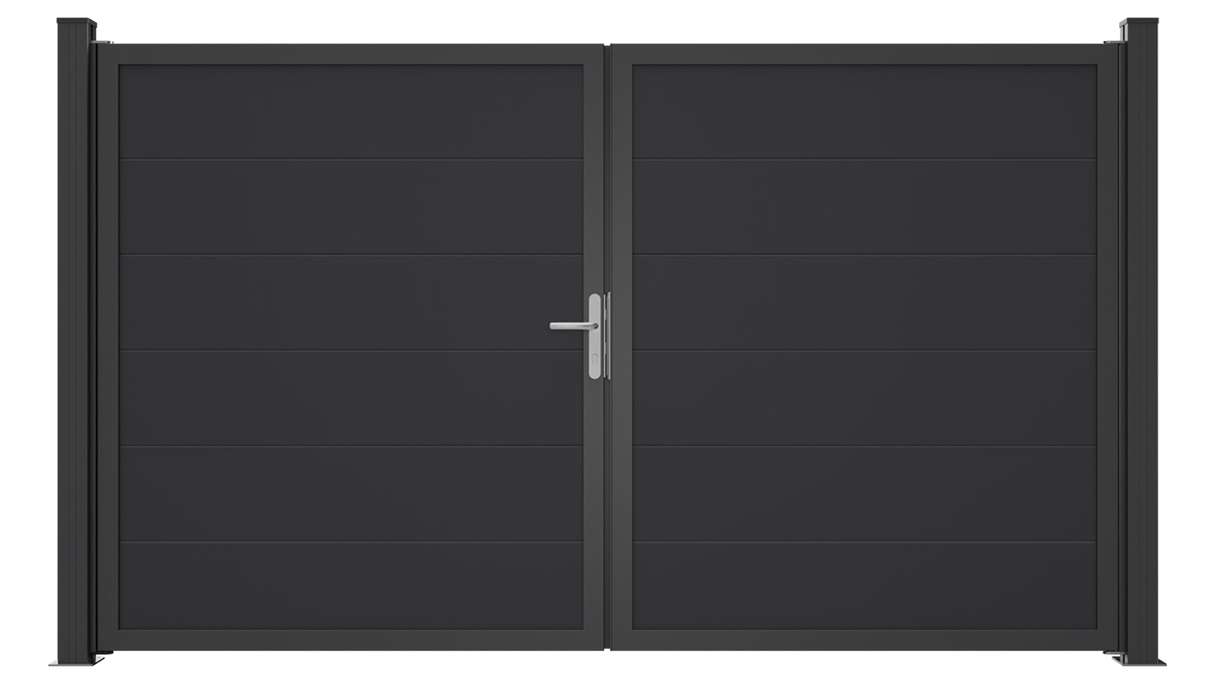 planeo Gardence Simply Guard - Cancello in PVC - a due ante, grigio antracite con telaio in alluminio, 300 x 180 cm