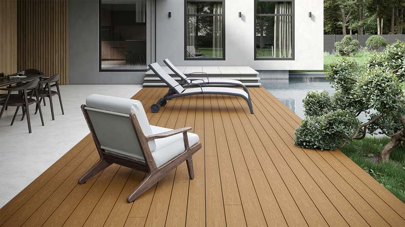 planeo CoEXWood Lame de terrasse WPC massif enrobé - Sable/Caramel 3.6m structuré