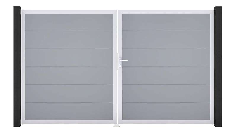 planeo Gardence Simply - Porte PVC DIN droite 2 vantaux gris argenté avec cadre aluminium argenté