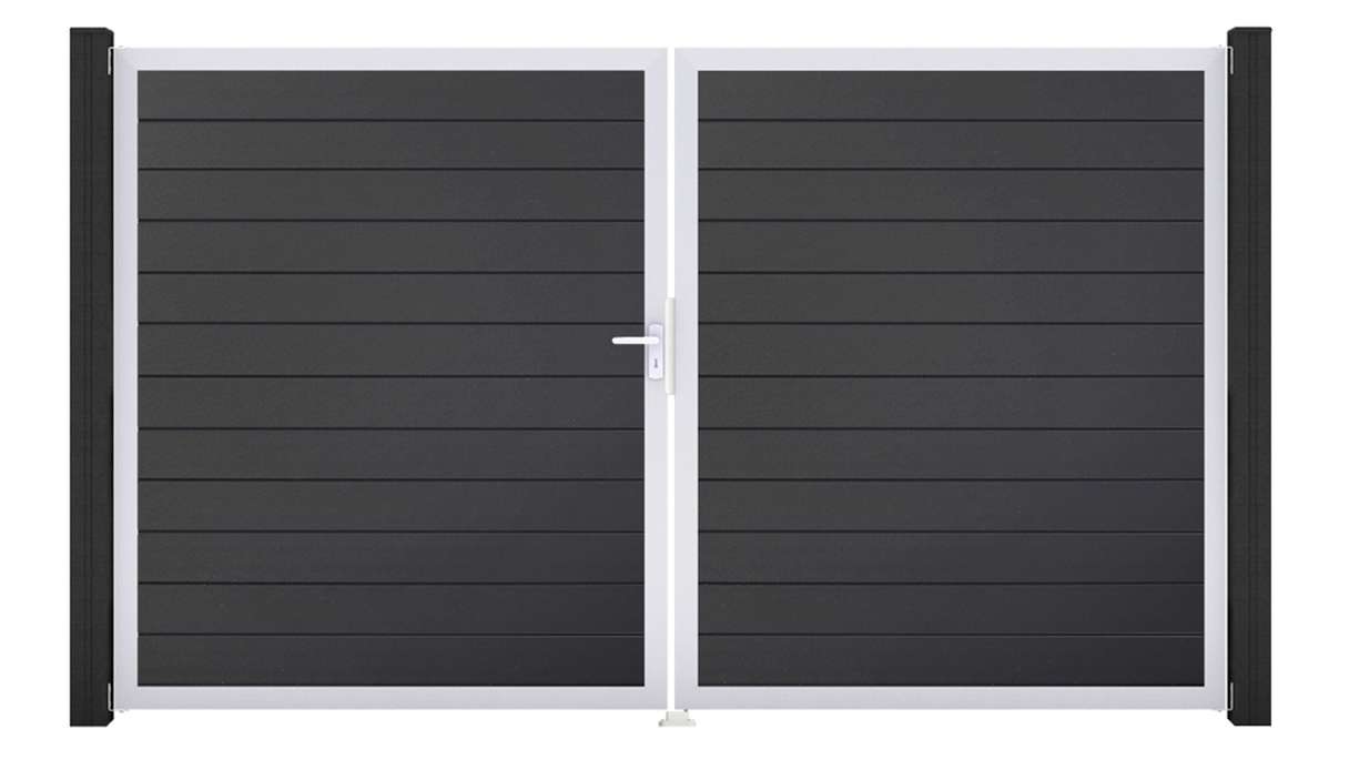 planeo Gardence Simply Small - Portail en PVC à deux battants, gris anthracite, avec cadre en aluminium, 300 x 180 cm