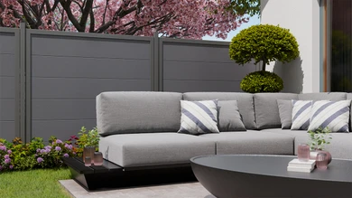 planeo Gardence Simply Guard - PVC-Gartenzaun Anthrazitgrau mit Alu-Rahmen in Anthrazit 180 x 180 cm