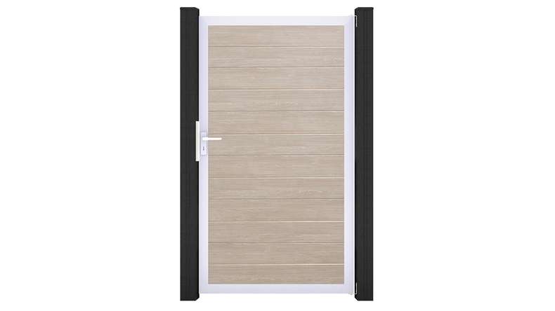 planeo Gardence Simply Small - Porte universelle en PVC Sheffield Oak avec cadre en aluminium argent | EV1 100 x 180 cm
