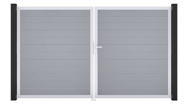 planeo Gardence Simply Small - Porta in PVC - DIN destra a 2 ante grigio argento con telaio in alluminio argento | EV1 300 x 180 cm