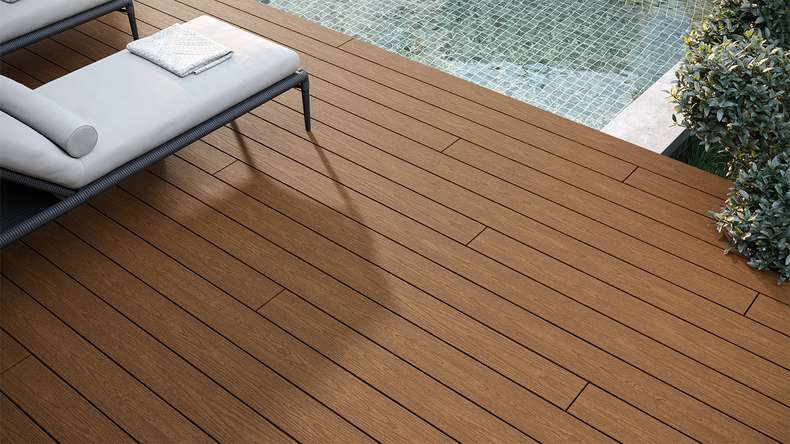 planeo CoEXWood Lame de terrasse WPC massif enrobé - Sable/Caramel 3.6m structuré