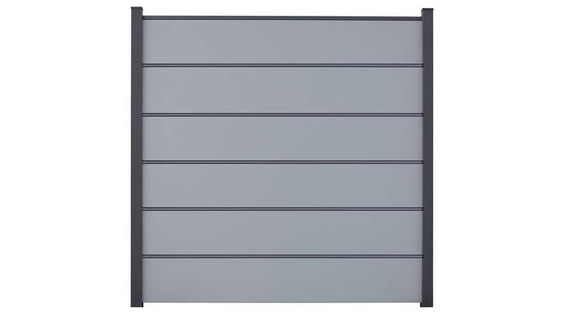 planeo Gardence Simply Premium - PVC-Steckzaun Silbergrau mit Lisenen in Anthrazit 180 x 180 cm