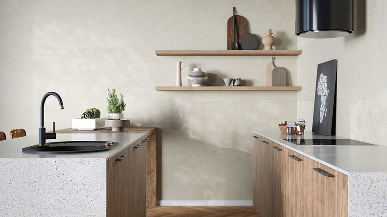 Rivestimento murale planeo in SPC - CeraRock Tile Stripes Ivory Marble XL 280 x 117,5 cm