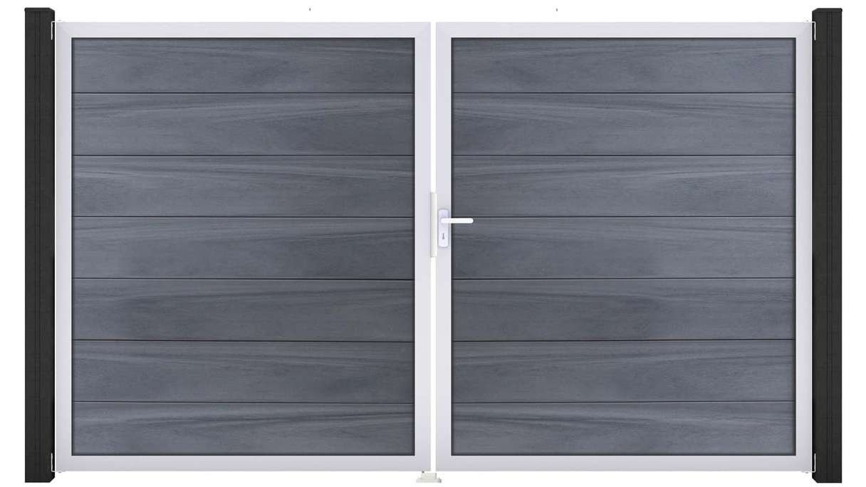planeo Gardence Strong XL - Cancello BPC - a due ante, grigio pietra, co-ex con telaio in alluminio