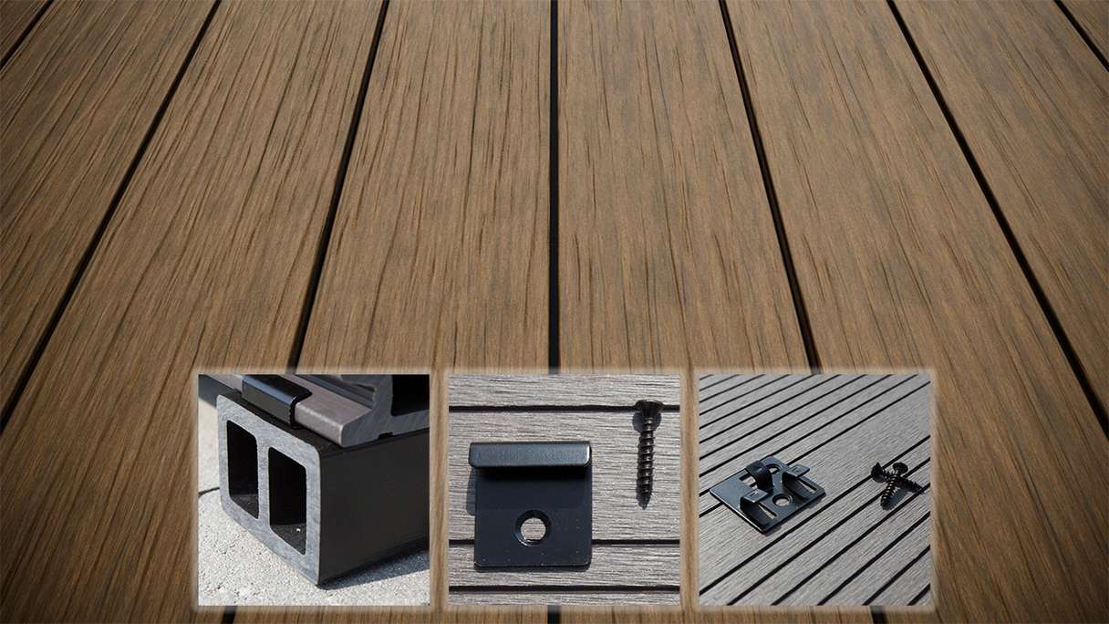 planeo AntikWood Kit complet de terrasse en WPC planches massives - brun clair vieilli