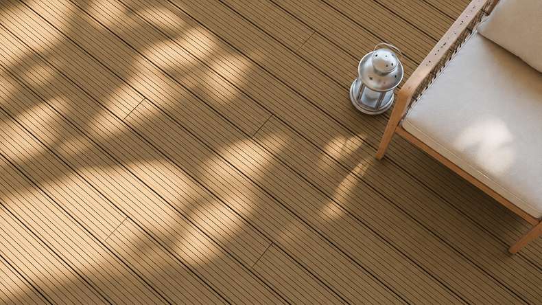 Lame de terrasse planeo LineWood en WPC massif - Brun terre, 3 m, rainurée/languetée
