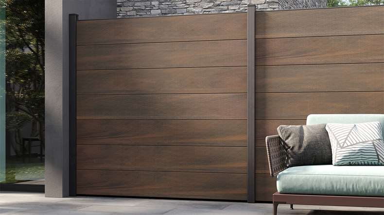 planeo Gardence Strong XL - Clôture composite à emboîter standard noyer co-ex