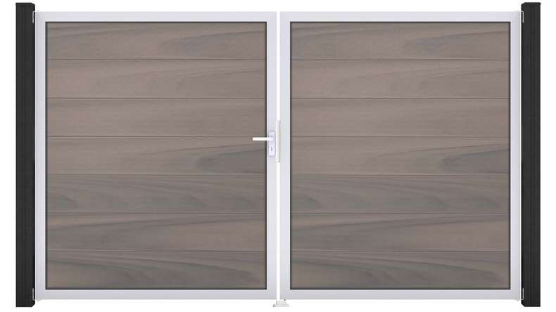 planeo Gardence Strong XL - BPC-Tor - DIN Links 2-flügelig Bi-Color co-ex mit Silber-Alurahmen
