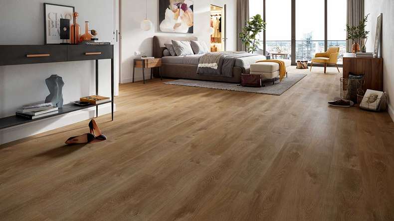 planeo Vinyle à clic rigide - HOMEtec Basic 30 IXPE Warm Meadow Oak | Isolation phonique intégrée (RP-E30-1)