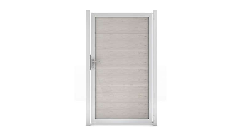 planeo Gardence Guard - Porte composite universelle Bi-Color Sable avec cadre aluminium argent | EV1