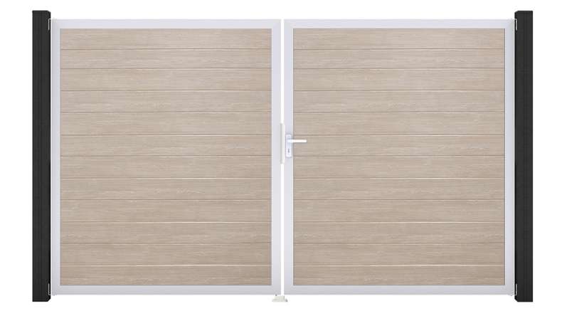 planeo Gardence Simply Small - PVC-Tor 2-flügelig Sheffield Oak mit Alurahmen 300 x 180 cm