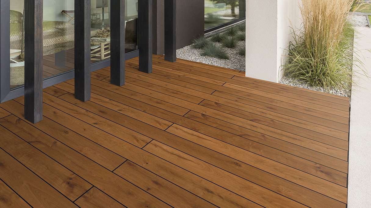planeo Design Wood - Lame de terrasse BPC massive large - Chêne fumé texturé