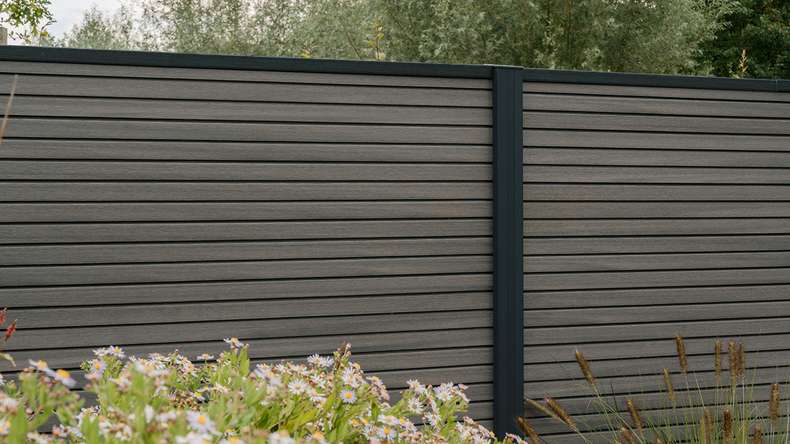 planeo LINEA - WPC CoEx Clôture à emboîter Rhombus gris foncé 176 x 183