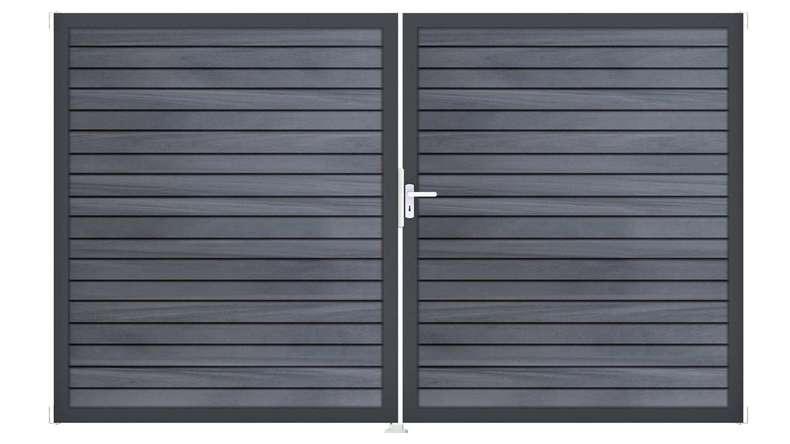 planeo Gardence Trendy - Cancello BPC a rombi - a 2 ante, grigio pietra, co-ex con telaio in alluminio