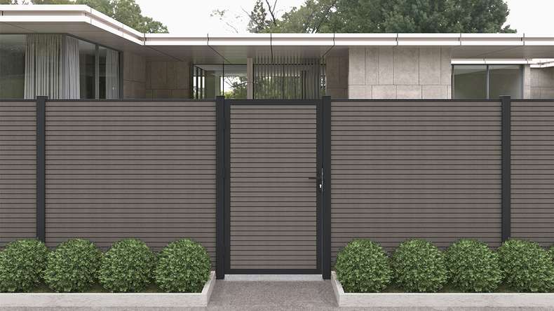 planeo LINEA - WPC CoEx Rhombus Universaltor Dunkelgrau mit Anthrazit Alurahmen 100 x 180 cm